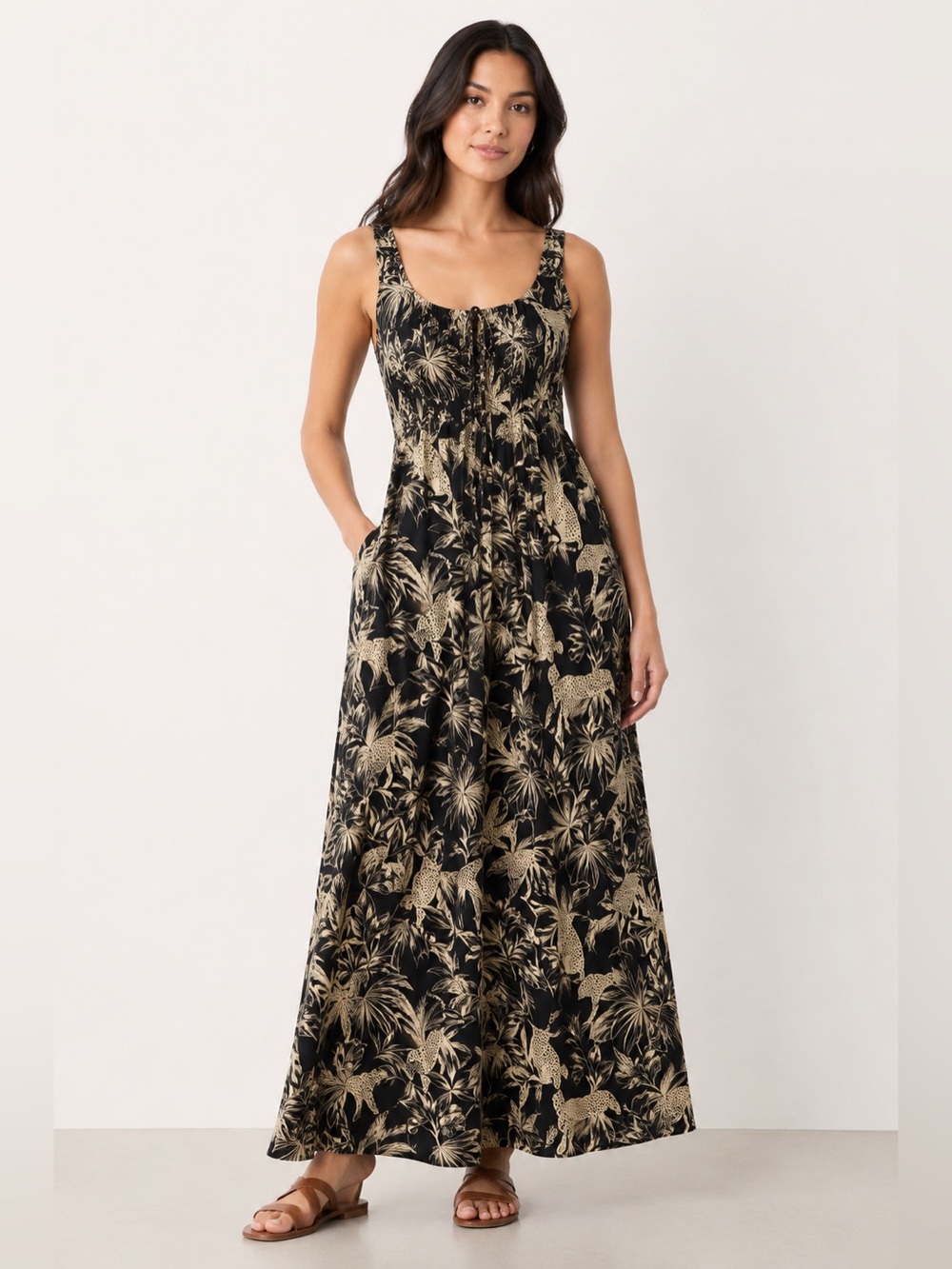 NWT Taylor Black Moccasin Cheetah Jungle Print Maxi Dress Size 10 $128 MSRP